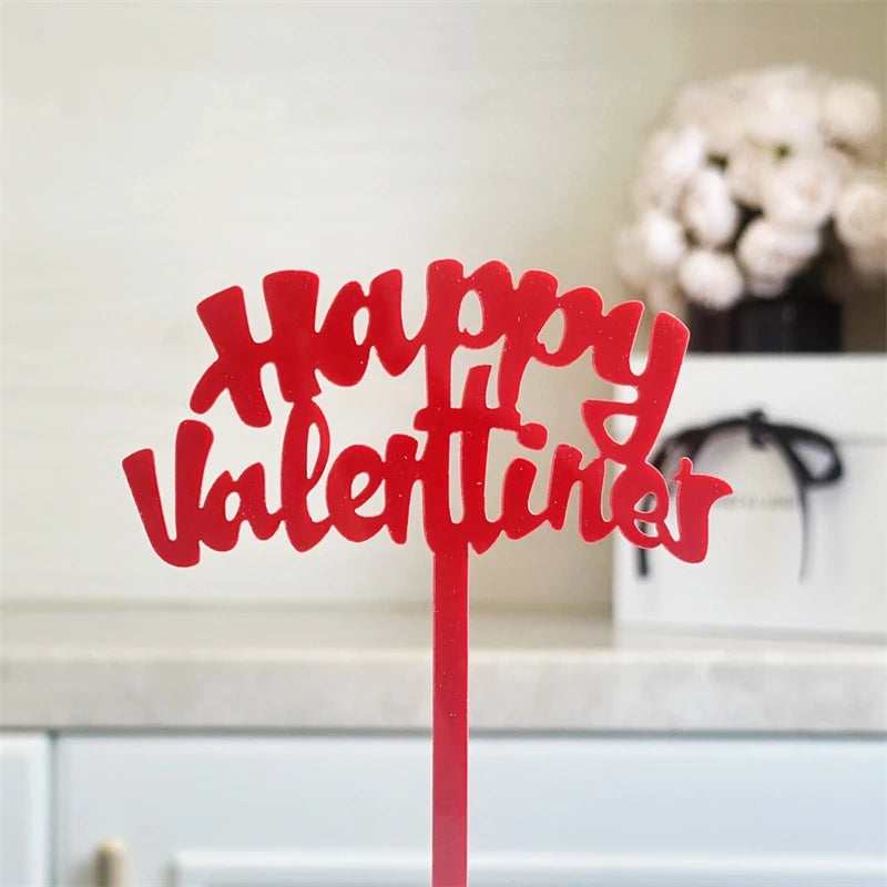 10PCS Acrylic Cake Topper Happy Valentine's Day Cupcake Topper for Wedding Party Cake Decorations Love Heart Dessert Decoration