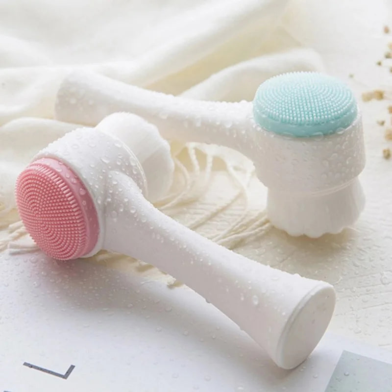 Cepillo de limpieza Facial de silicona doble 3D, cepillo Facial de masaje Manual, exfoliante de cerdas suaves, cepillo de lavado de cara de doble cara