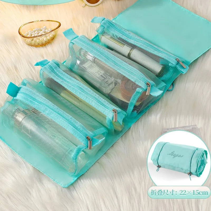 Bolsa de cosméticos desmontable, portátil, de gran capacidad, 4 en 1, bolsas de maquillaje, bolsa de aseo plegable portátil para almacenamiento de cosméticos de viaje