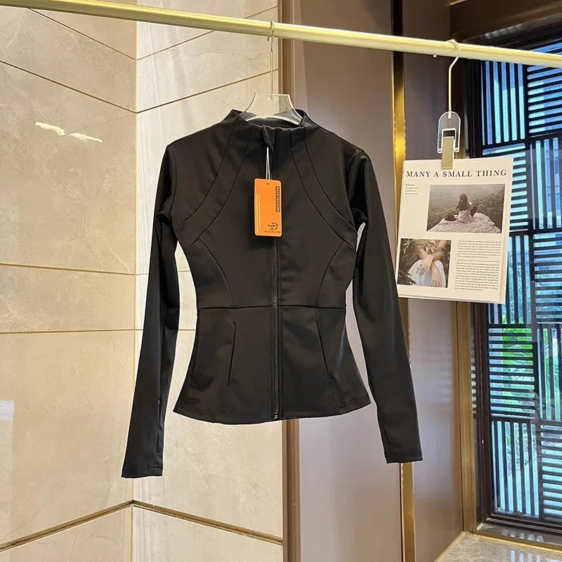 Chaqueta deportiva con cremallera para mujer, camisa de Yoga para Fitness, abrigos para entrenamiento y correr, cárdigan cálido de manga larga para gimnasio, chaqueta ajustada ajustada, ropa deportiva
