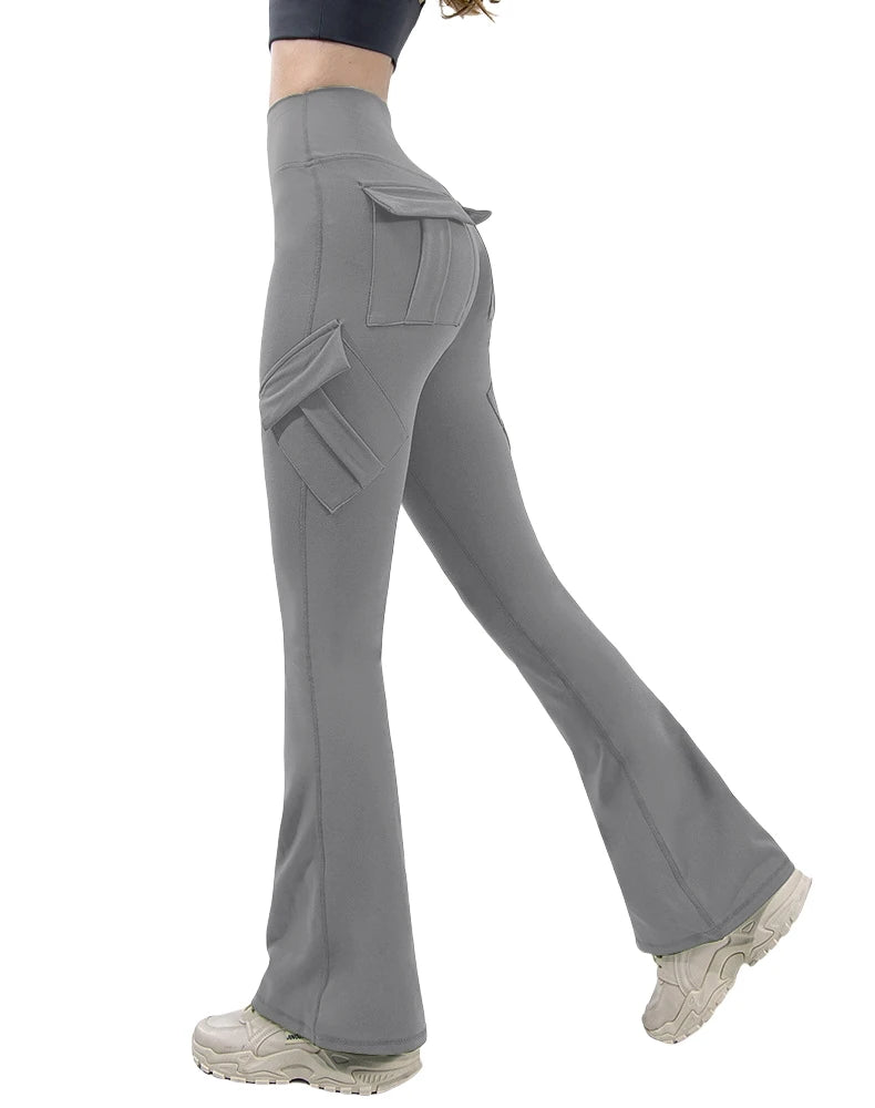 Las más nuevas mallas de Yoga de pierna ancha y alta elasticidad para mujer, sensación desnuda, ropa de trabajo de compresión para Fitness con bolsillos, pantalones de Yoga ﻿