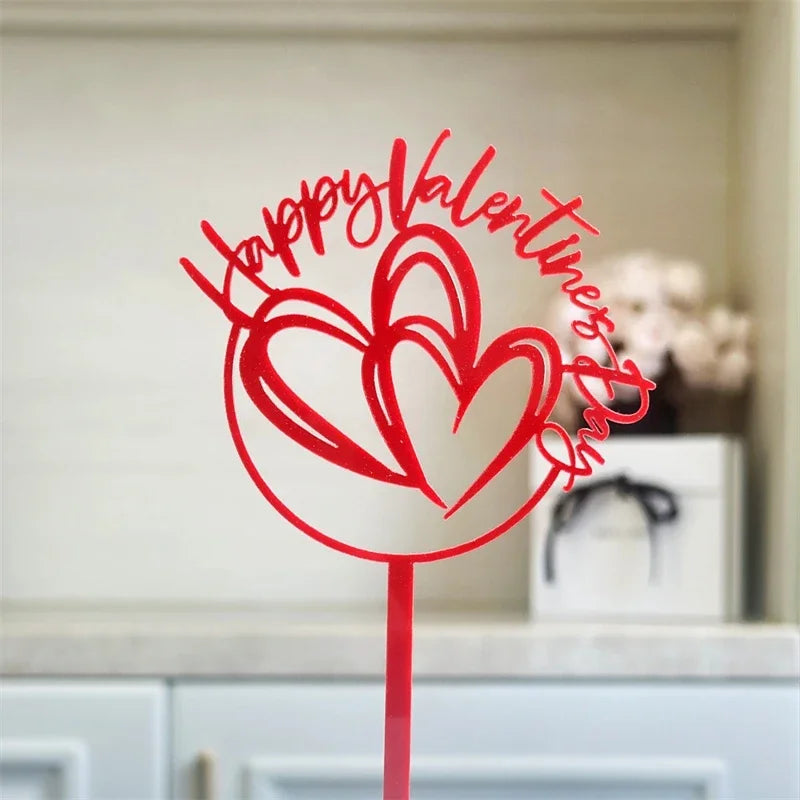 10PCS Acrylic Cake Topper Happy Valentine's Day Cupcake Topper for Wedding Party Cake Decorations Love Heart Dessert Decoration