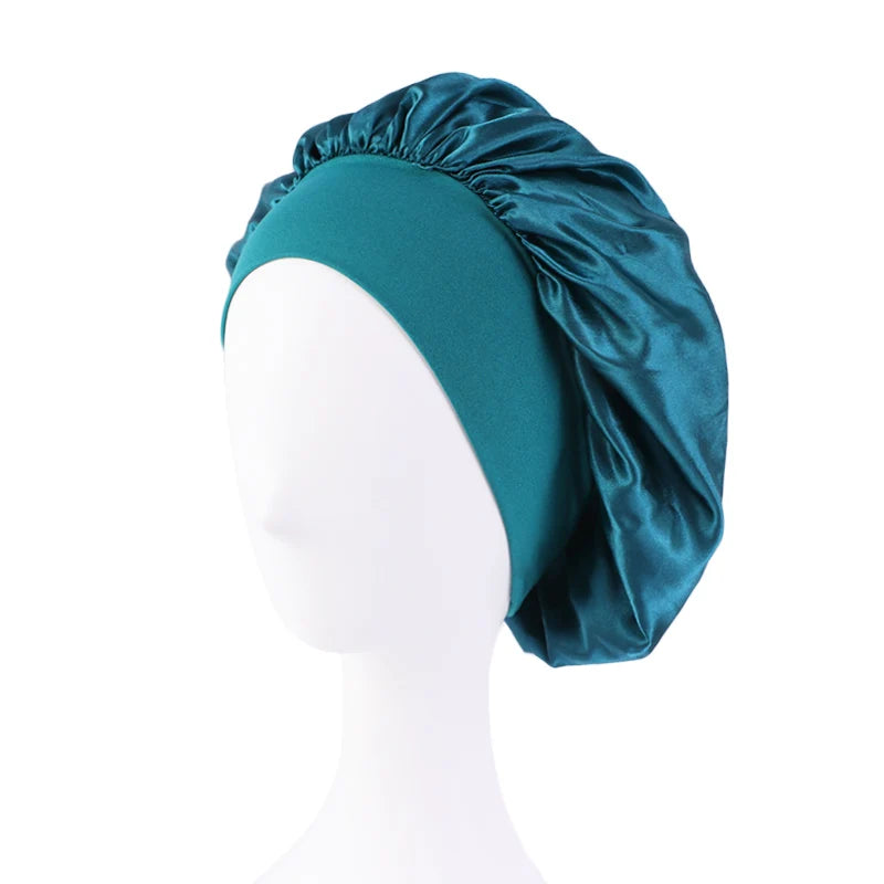 Nuevo gorro de dormir de ala ancha de satén, gorro sedoso para dormir, gorro para dormir con banda suave elástica, gorro de estilismo, herramienta para envolver el cabello