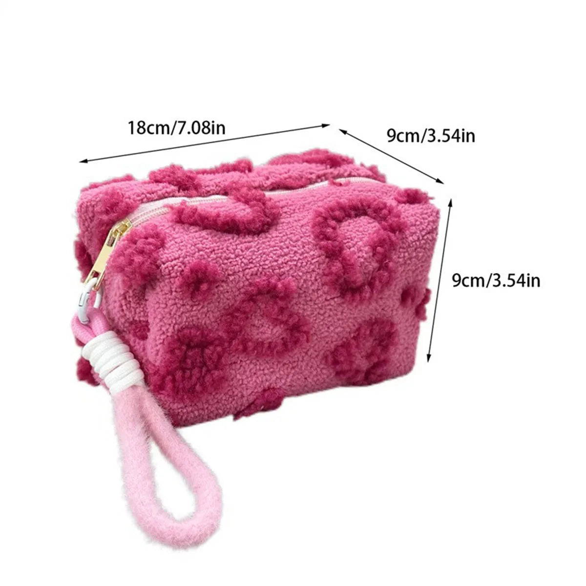 Bolsas de maquillaje de felpa con asa, bolsa de almacenamiento de cosméticos de viaje suave, organizador portátil con estampado romántico, estuche para lápices, bonita bolsa de mano