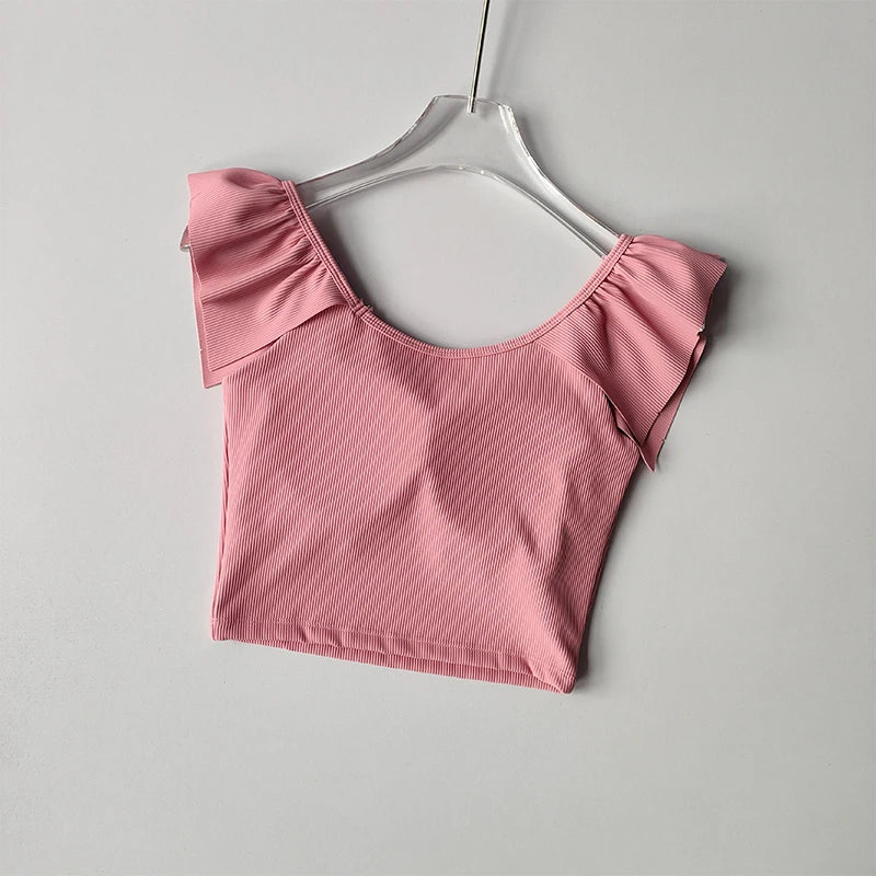 Small  Flying Sleeve Yoga Short Sleeve Quick-drying Breathable Short Fitness Clothing with Chest Pads Outside Wearing Pilates Top