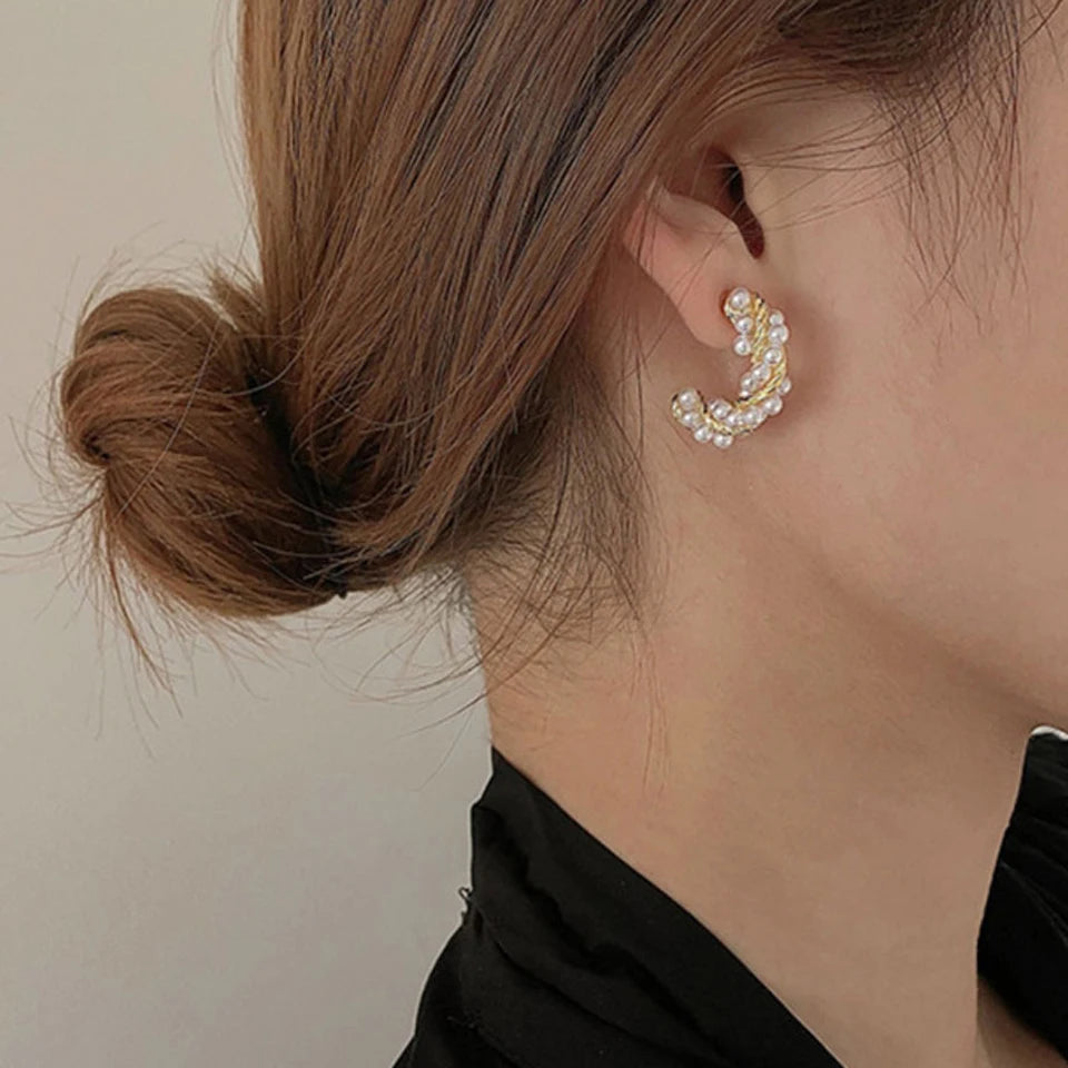 pendientes circulares de perlas de imitación francesas, aretes de aro redondos pequeños para mujer, pendientes de textura exquisita, joyería, regalo para niñas
