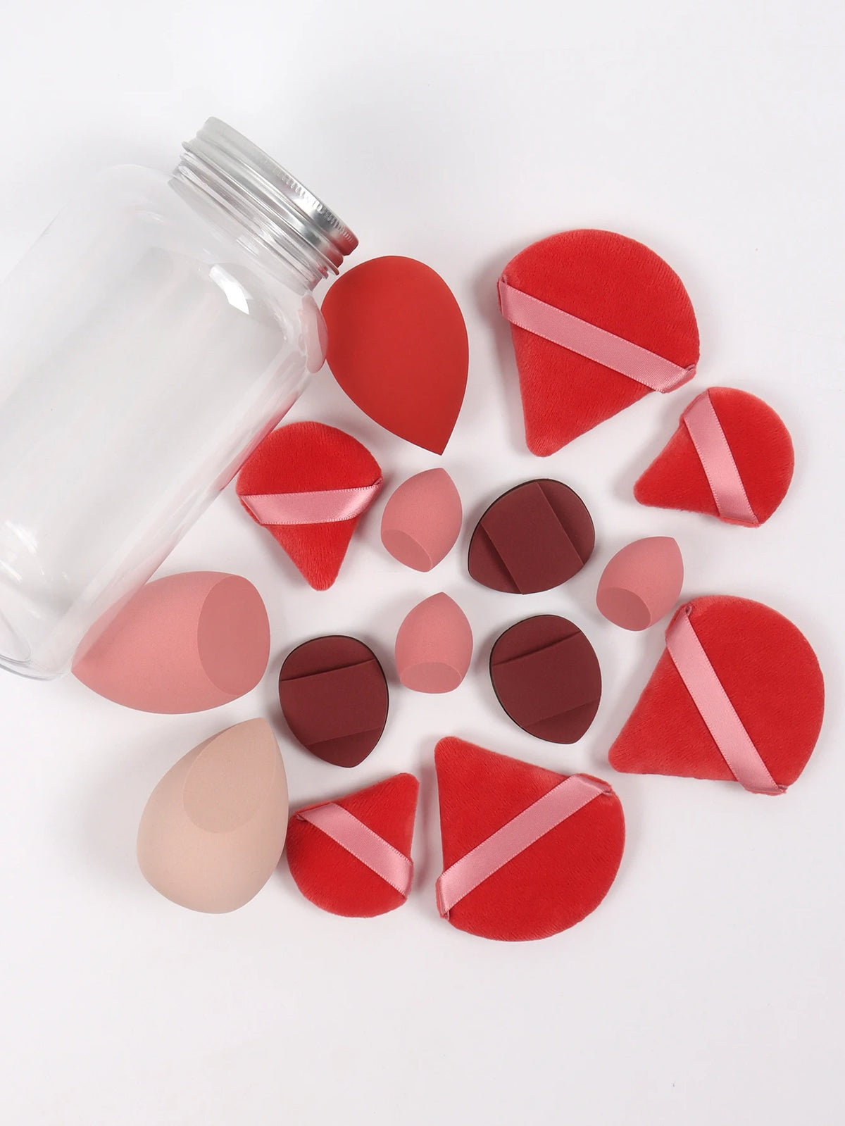 Primavera 15 latas, 3 esponjas para polvos sueltos y 3 mini esponjas para polvos sueltos y 3 mini huevos de maquillaje y 3 mini esponjas con cojín de aire, mezcla de bases