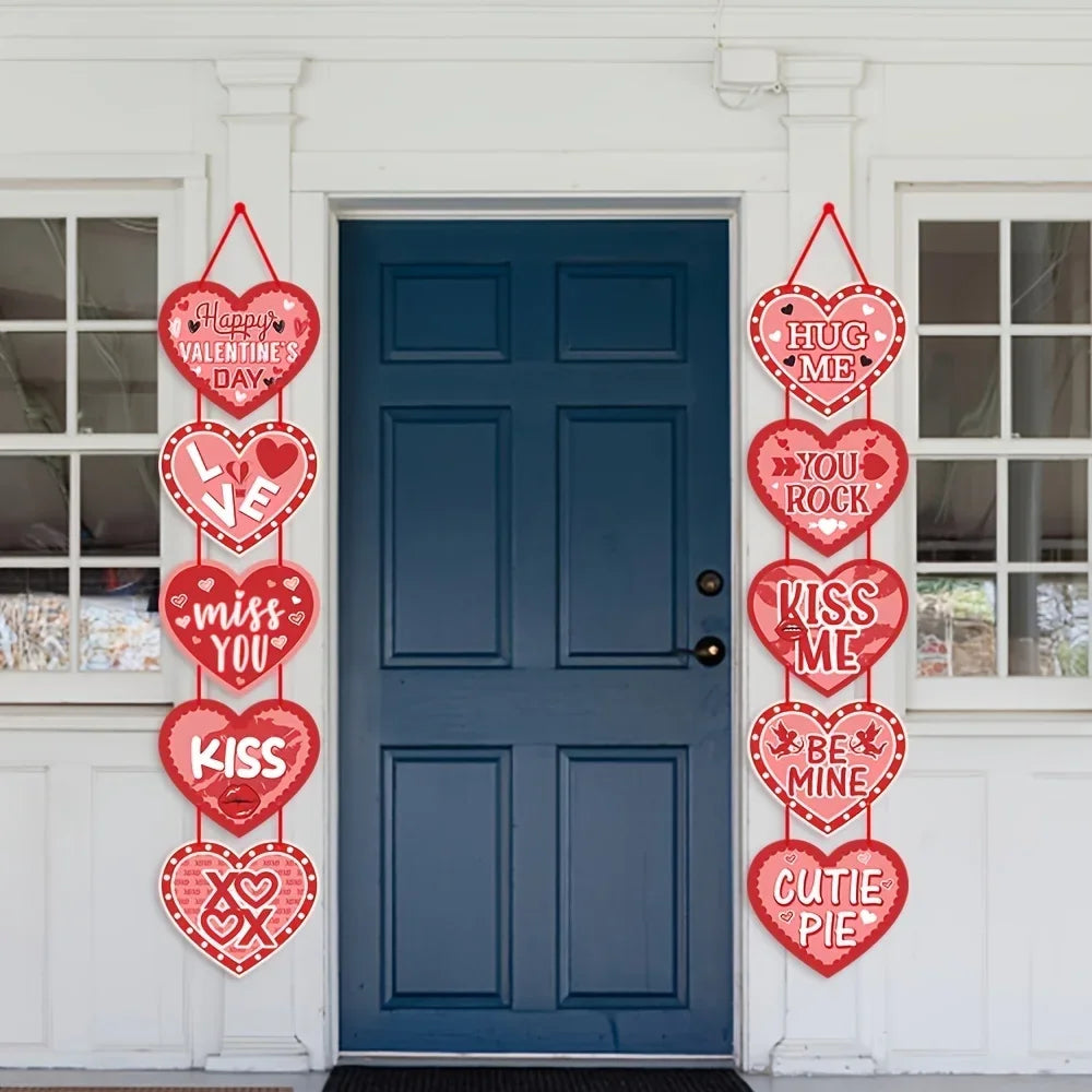 1 Pair Valentine's Day Heart Banner Decorations - DIY  Conversation Hearts Decorations  White And Red  Love Miss You Kiss Hug