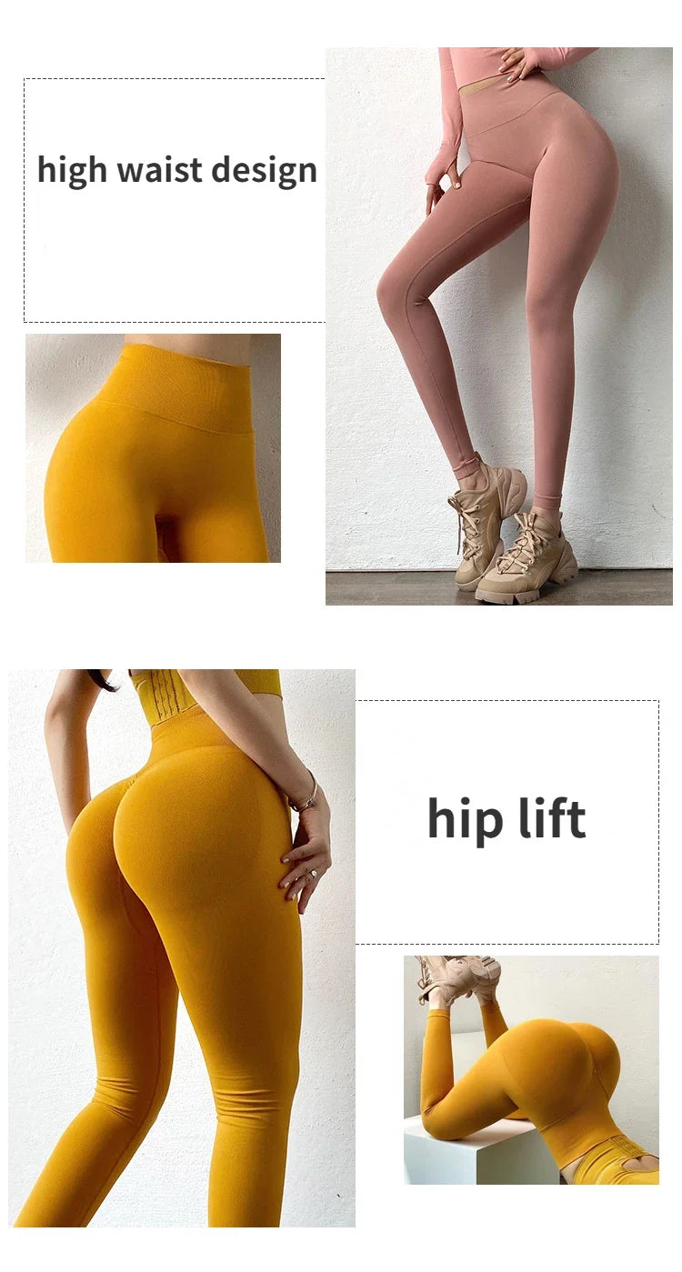 gym legging  alta para mujer, medias ajustadas sin costuras, mallas elásticas para Fitness y Yoga, pantalones de entrenamiento de gimnasio a la moda de punto con realce en el trasero