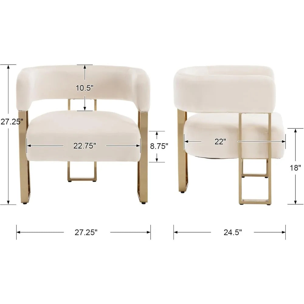 Accent Chairs Set of 2, with Golden Metal Legs Soft Velve for Bedroom Reception Room Lounge Office, Ivory, Living Room Chairs