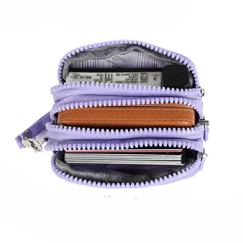 Mini monedero de nailon, bolso para llaves, billeteras para mujer con cremallera, impermeable, portátil, tarjetero de tres capas, bolso para mujer y niña, bolso para auriculares