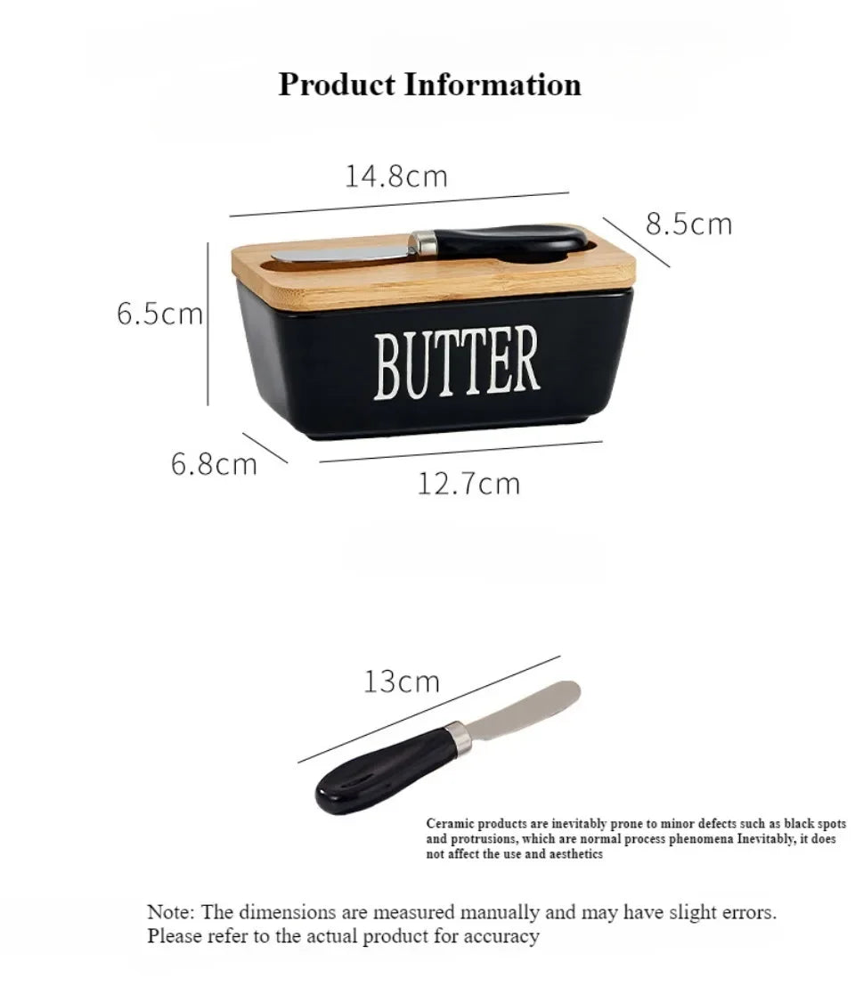 Ceramic Butter Container Box Restaurant Seal Storage Boxes Cheese Box with Knife Bamboo Lid Butters Slicer Butter Dish Tableware