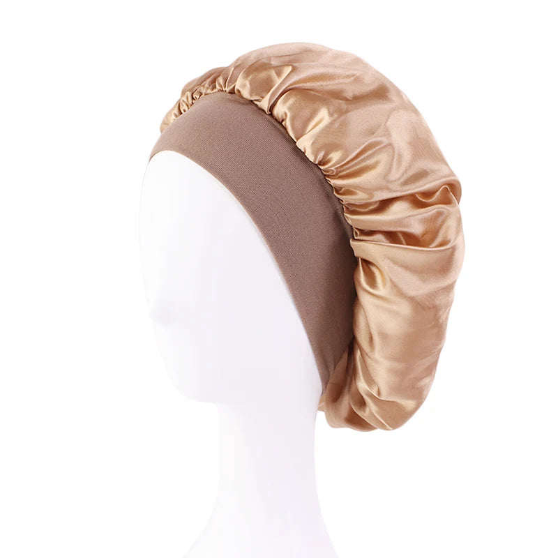 Nuevo gorro de dormir de ala ancha de satén, gorro sedoso para dormir, gorro para dormir con banda suave elástica, gorro de estilismo, herramienta para envolver el cabello