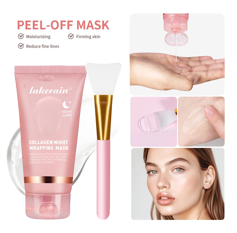 Mascarilla Facial de colágeno, paquete de envoltura nocturna, elasticidad, cuidado de hidratación, reduce la flacidez, Colágeno Hidrolizado para