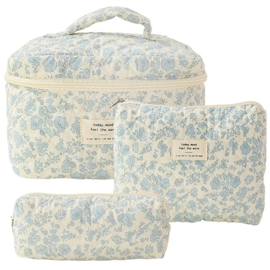 Bolsa de maquillaje de algodón acolchado para mujer, organizador de cosméticos con cremallera, bolso de tela con forma de caja, estuche de aseo portátil para niñas, 1 Uds.