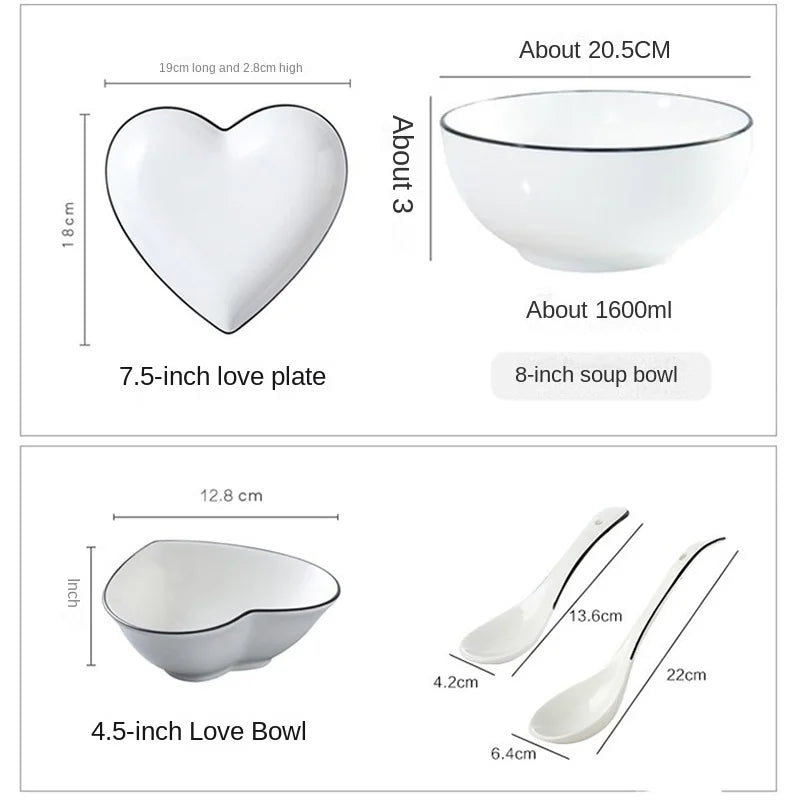 Ceramic Heart Plate Kitchen Cooking Dishes Lovers Tableware Special-shaped Plate Kitchen Utensils Porcelain New