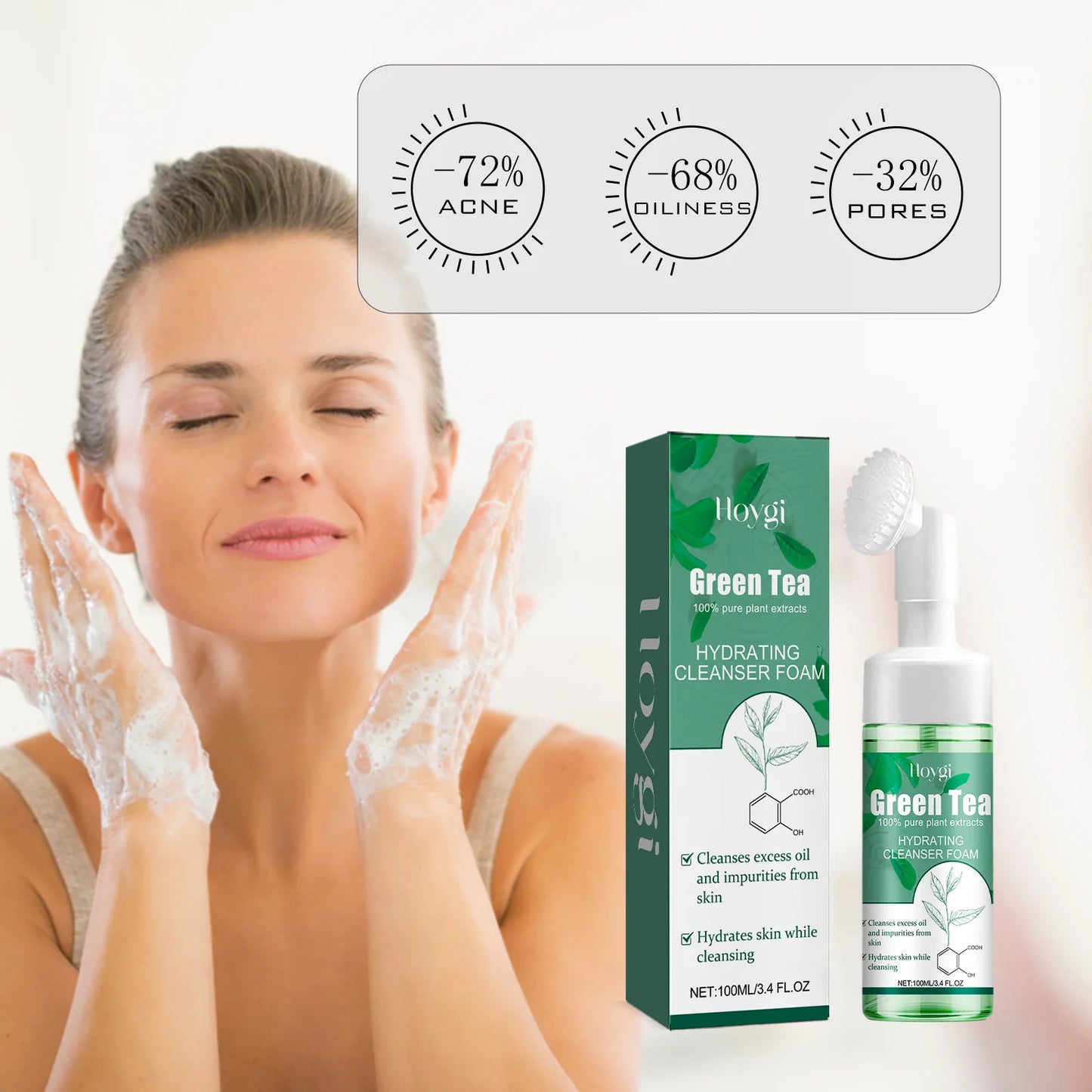 Green Tea Mask Pore Shrinking Oil Control Blackhead Removal Hyaluronic Acid Nourishing Moisturizing Face Wash Foam Face Cleanser