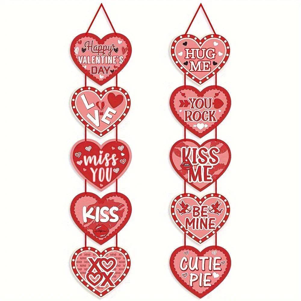 1 Pair Valentine's Day Heart Banner Decorations - DIY  Conversation Hearts Decorations  White And Red  Love Miss You Kiss Hug