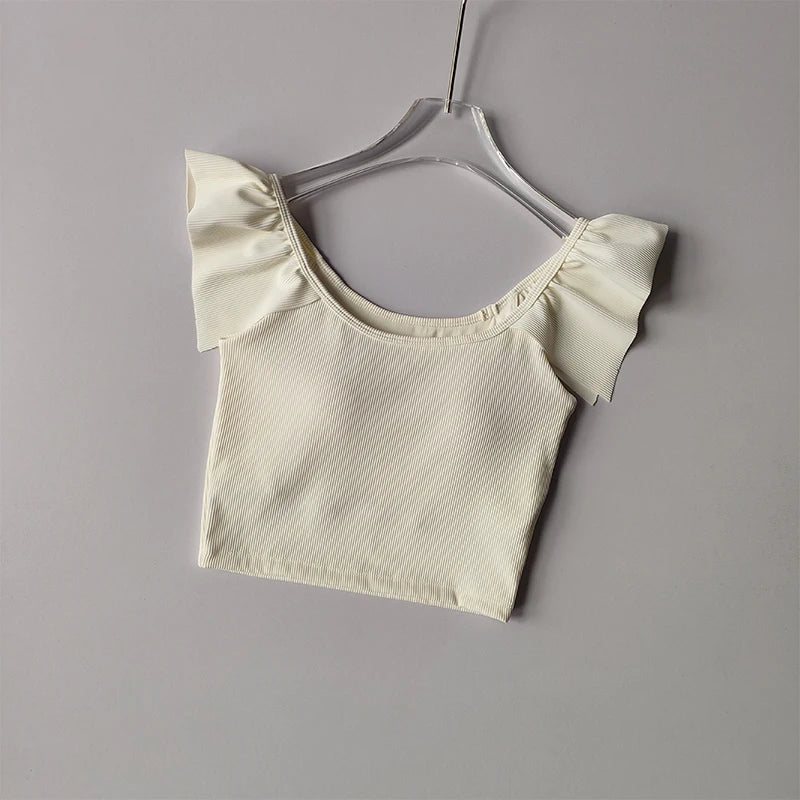 Small  Flying Sleeve Yoga Short Sleeve Quick-drying Breathable Short Fitness Clothing with Chest Pads Outside Wearing Pilates Top