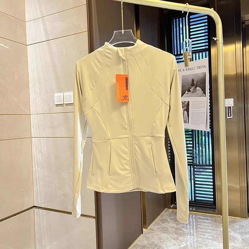Chaqueta deportiva con cremallera para mujer, camisa de Yoga para Fitness, abrigos para entrenamiento y correr, cárdigan cálido de manga larga para gimnasio, chaqueta ajustada ajustada, ropa deportiva
