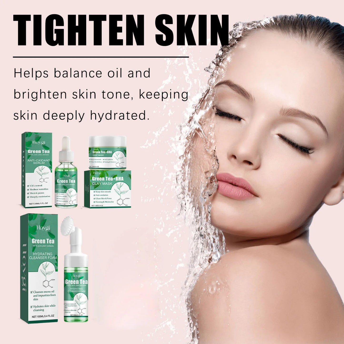 Green Tea Mask Pore Shrinking Oil Control Blackhead Removal Hyaluronic Acid Nourishing Moisturizing Face Wash Foam Face Cleanser