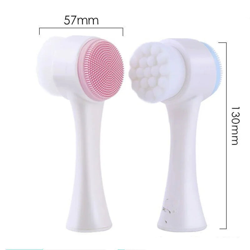Cepillo de limpieza Facial de silicona doble 3D, cepillo Facial de masaje Manual, exfoliante de cerdas suaves, cepillo de lavado de cara de doble cara