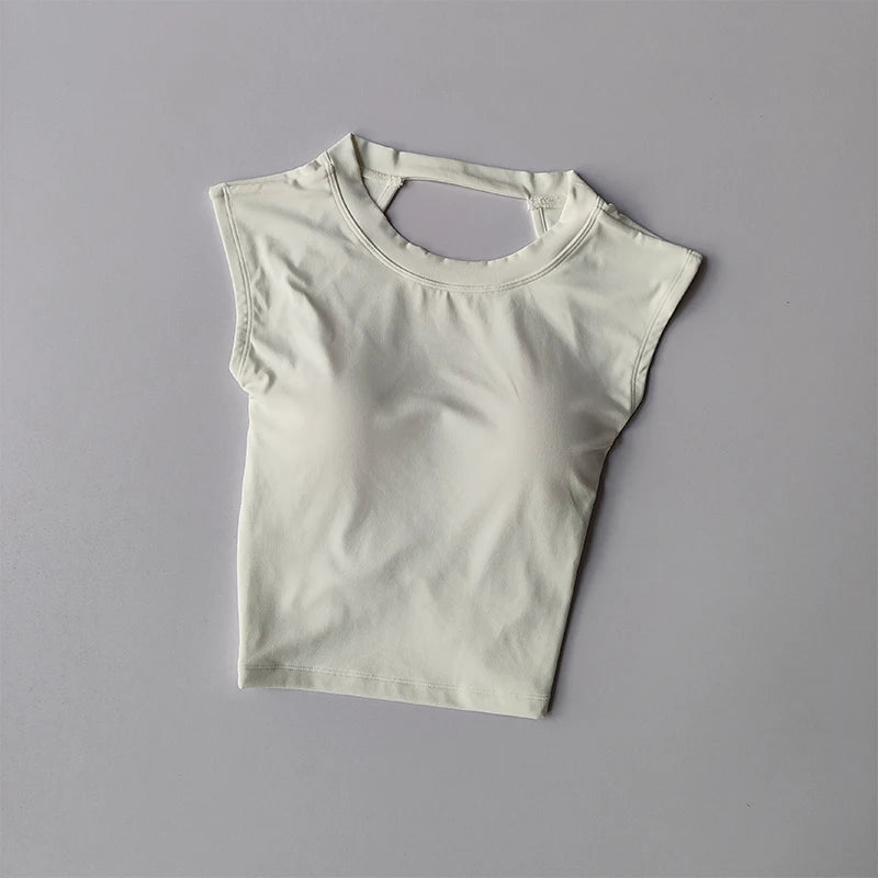 Camiseta deportiva con almohadilla  espalda descubierta, traje de Yoga adelgazante de secado rápido, ropa superior