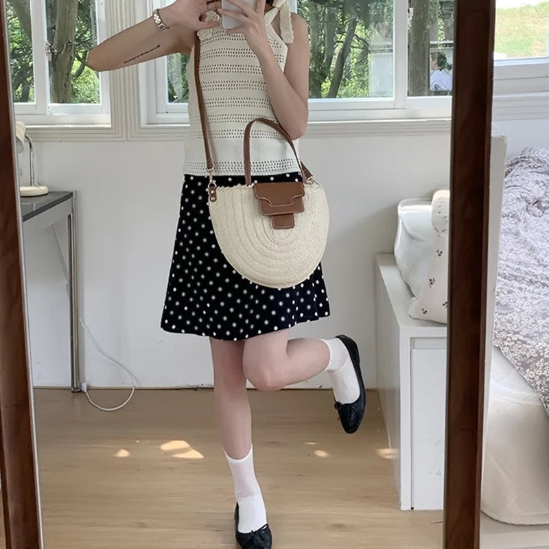 Round Straw Tote Bag Women Fashion Woven Bags Retro Hobo Boho Style Casual Shoulder Bags Summer Beach Bag Sac A Main