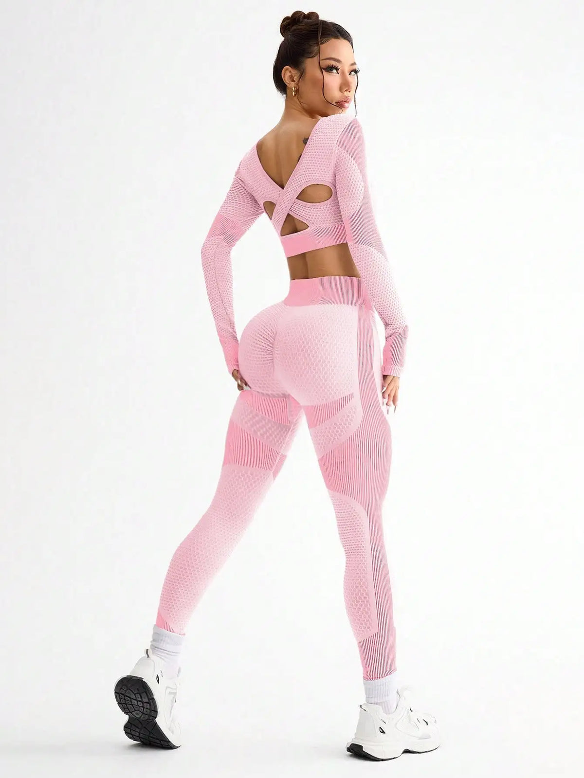 Traje de Yoga sin costuras para mujer, traje deportivo ajustado para correr, transpirable, para Fitness al aire libre, 2 uds.