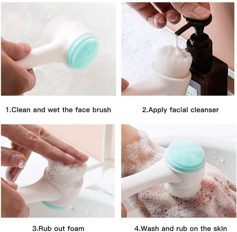 Cepillo de limpieza Facial de silicona doble 3D, cepillo Facial de masaje Manual, exfoliante de cerdas suaves, cepillo de lavado de cara de doble cara