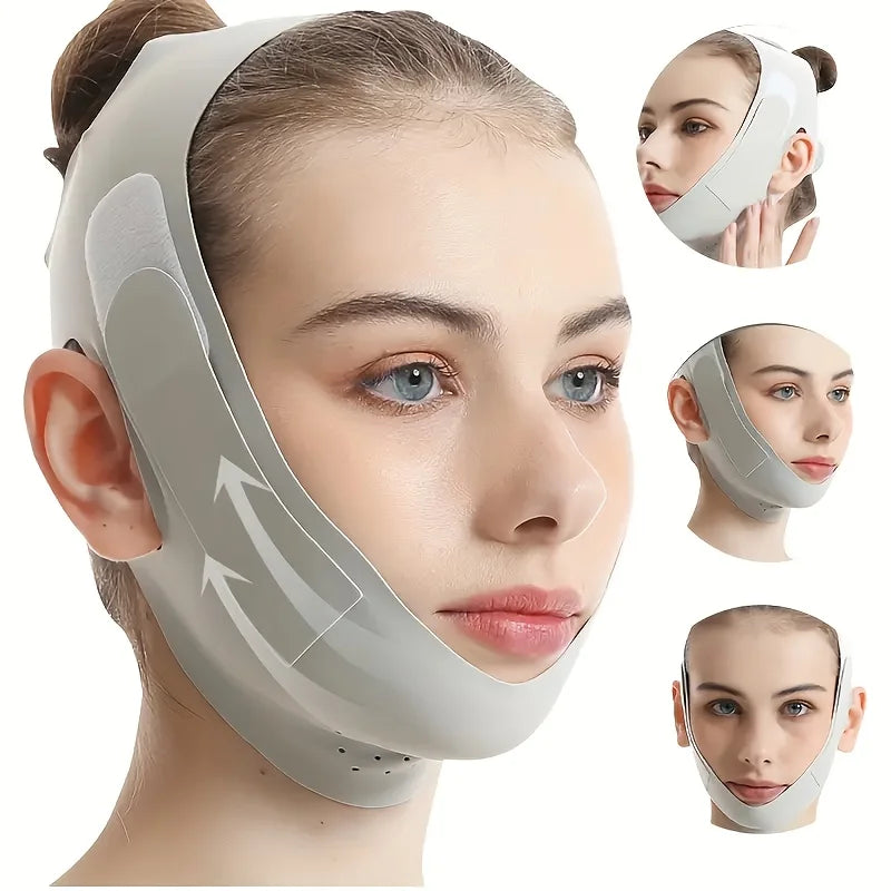 Banda de Estiramiento facial durante la noche con fibra de grafeno: reductor de barbilla doble y definidor de mandíbulas, correa de belleza reutilizable lavable, 5 tamaños