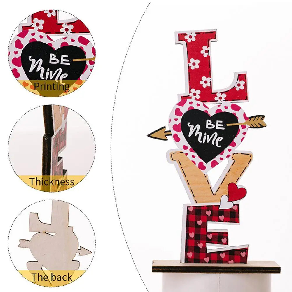 Wood Decorative Love/KISS Letter Retro Wedding Desktop Cutout Table Ornaments Sweet Gift For Valentine Thanksgiving Handicraft