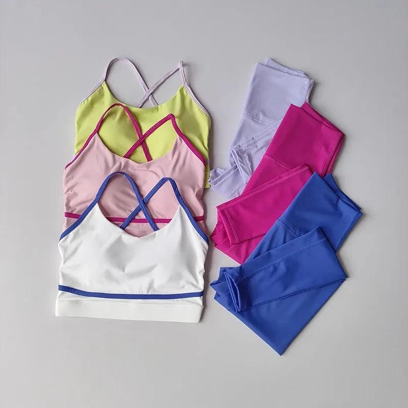 Conjunto de Yoga para mujer, conjunto de entrenamiento, mallas de Yoga de cintura alta de 2 piezas, Sujetador deportivo, traje de gimnasio, ropa deportiva, conjunto deportivo para Fitness