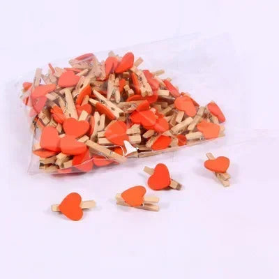 30x4mm 50pcs Wooden Colored Love Heart Photo Clip Memo Paper Peg Clothespin Stationery Valentine's Day Wedding Party Craft Decor