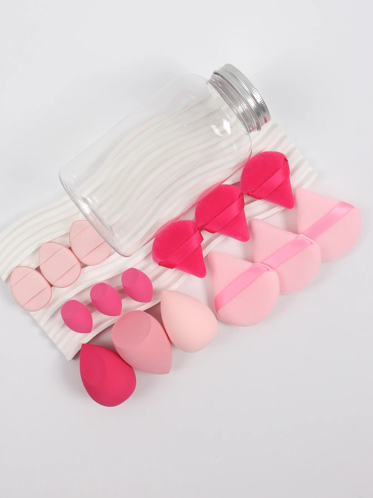 Primavera 15 latas, 3 esponjas para polvos sueltos y 3 mini esponjas para polvos sueltos y 3 mini huevos de maquillaje y 3 mini esponjas con cojín de aire, mezcla de bases