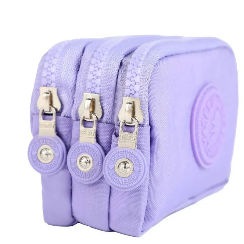 Mini monedero de nailon, bolso para llaves, billeteras para mujer con cremallera, impermeable, portátil, tarjetero de tres capas, bolso para mujer y niña, bolso para auriculares