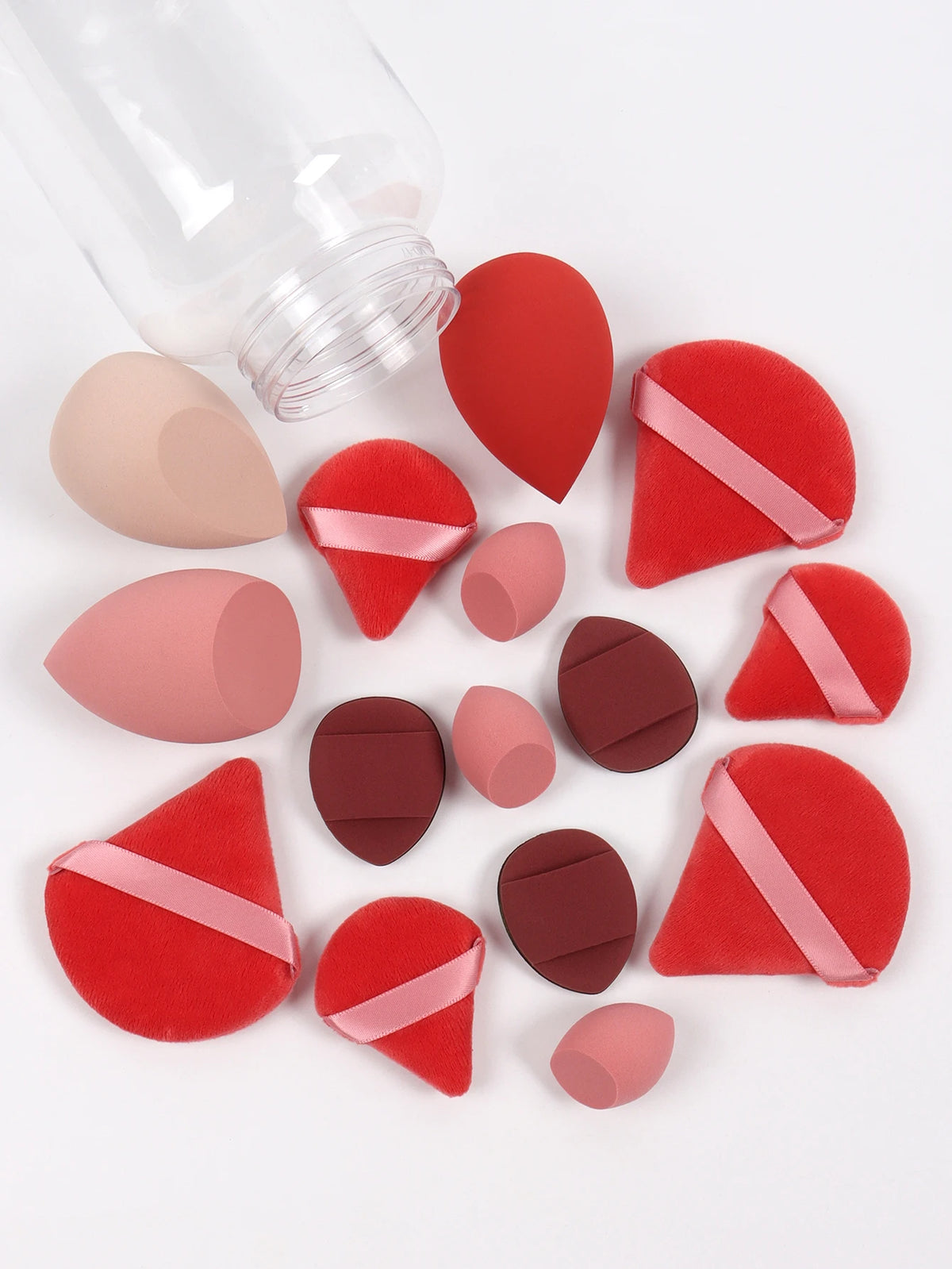 Primavera 15 latas, 3 esponjas para polvos sueltos y 3 mini esponjas para polvos sueltos y 3 mini huevos de maquillaje y 3 mini esponjas con cojín de aire, mezcla de bases