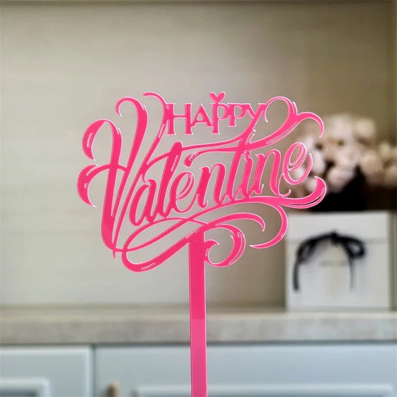 10PCS Acrylic Cake Topper Happy Valentine's Day Cupcake Topper for Wedding Party Cake Decorations Love Heart Dessert Decoration