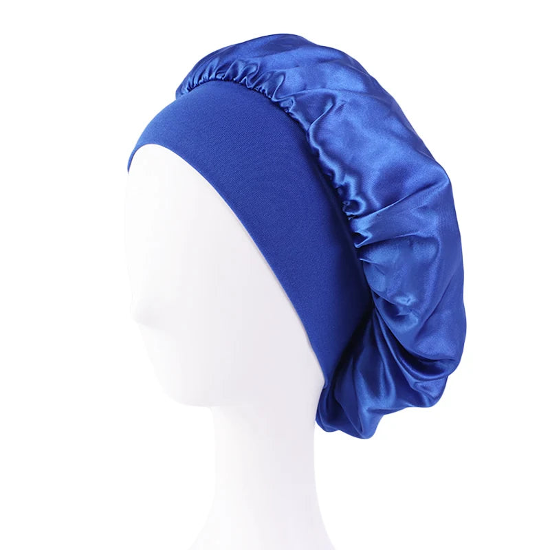 Nuevo gorro de dormir de ala ancha de satén, gorro sedoso para dormir, gorro para dormir con banda suave elástica, gorro de estilismo, herramienta para envolver el cabello
