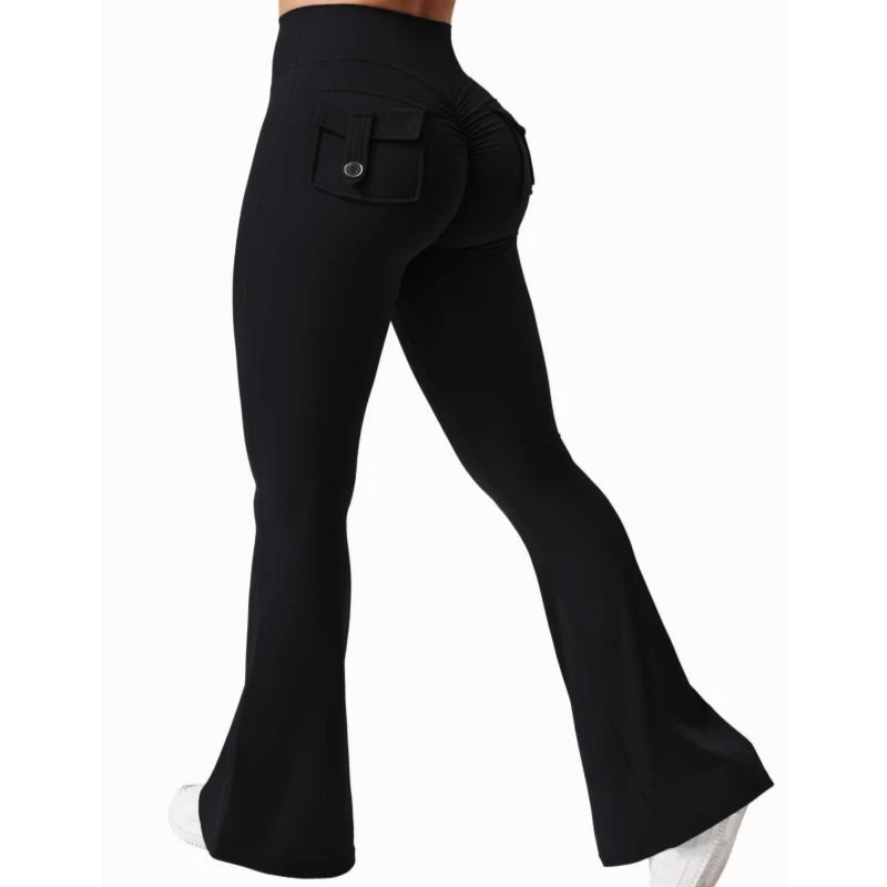 Las más nuevas mallas de Yoga de pierna ancha y alta elasticidad para mujer, sensación desnuda, ropa de trabajo de compresión para Fitness con bolsillos, pantalones de Yoga ﻿