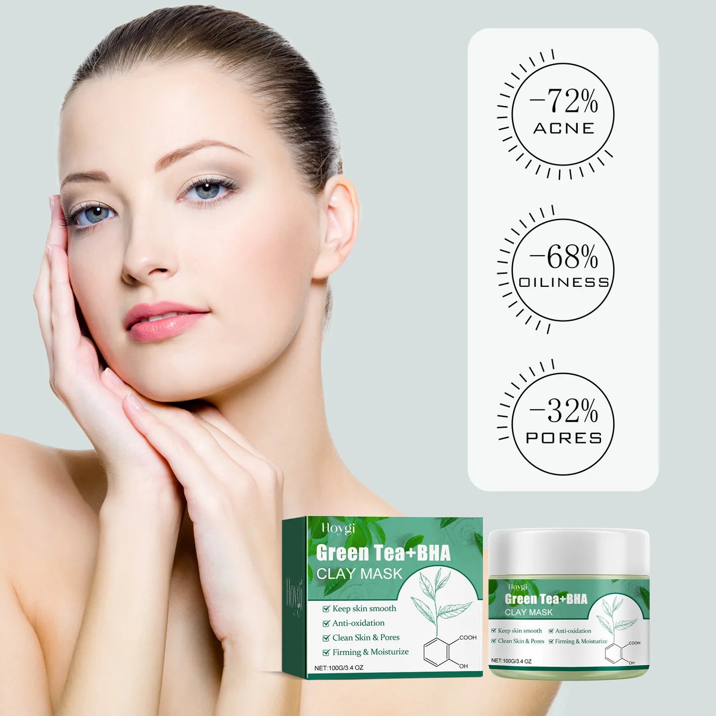 Green Tea Mask Pore Shrinking Oil Control Blackhead Removal Hyaluronic Acid Nourishing Moisturizing Face Wash Foam Face Cleanser