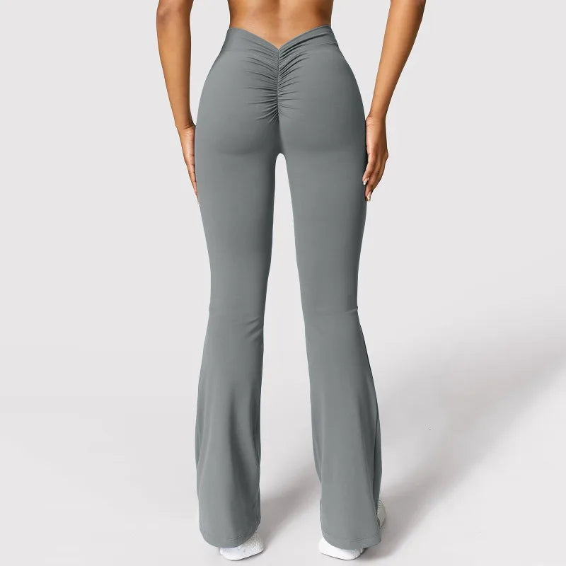 Leggings de Micro cuerno a la moda para mujer, pantalones deportivos con espalda en V, pantalones de gimnasio con realce de cintura alta, mallas informales ajustadas sólidas
