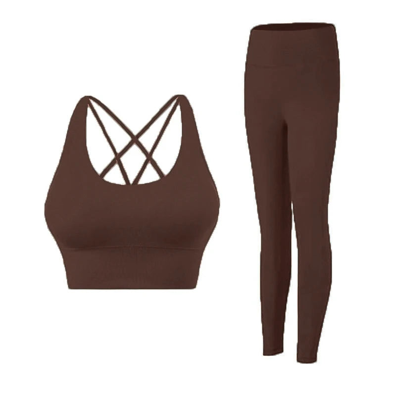 Ropa de Yoga de 2 piezas, chándal para mujer, ropa atlética, traje de Fitness para Pilates, entrenamiento de gimnasio, ropa de realce, Sujetador deportivo, traje de mallas