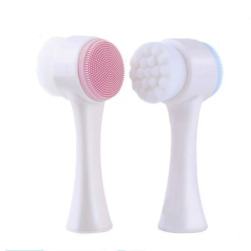 Cepillo de limpieza Facial de silicona doble 3D, cepillo Facial de masaje Manual, exfoliante de cerdas suaves, cepillo de lavado de cara de doble cara