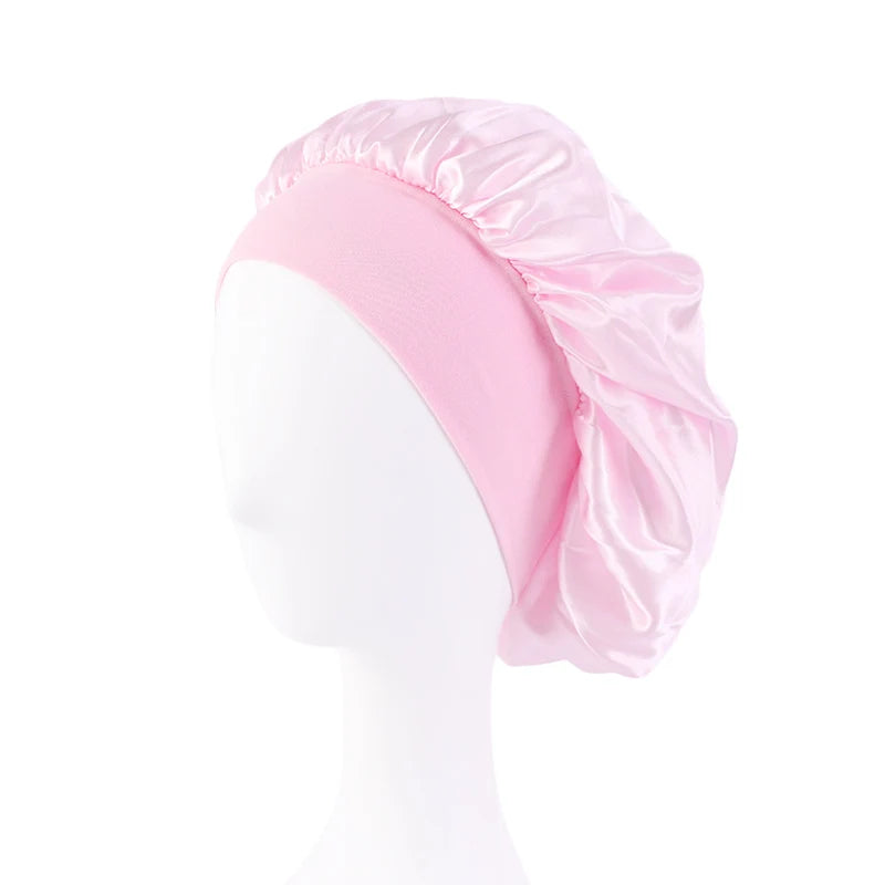 Nuevo gorro de dormir de ala ancha de satén, gorro sedoso para dormir, gorro para dormir con banda suave elástica, gorro de estilismo, herramienta para envolver el cabello