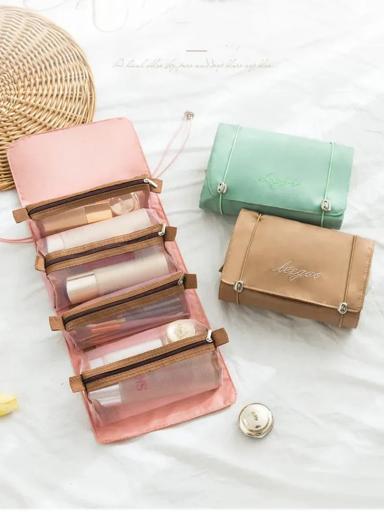 Bolsa de cosméticos desmontable, portátil, de gran capacidad, 4 en 1, bolsas de maquillaje, bolsa de aseo plegable portátil para almacenamiento de cosméticos de viaje