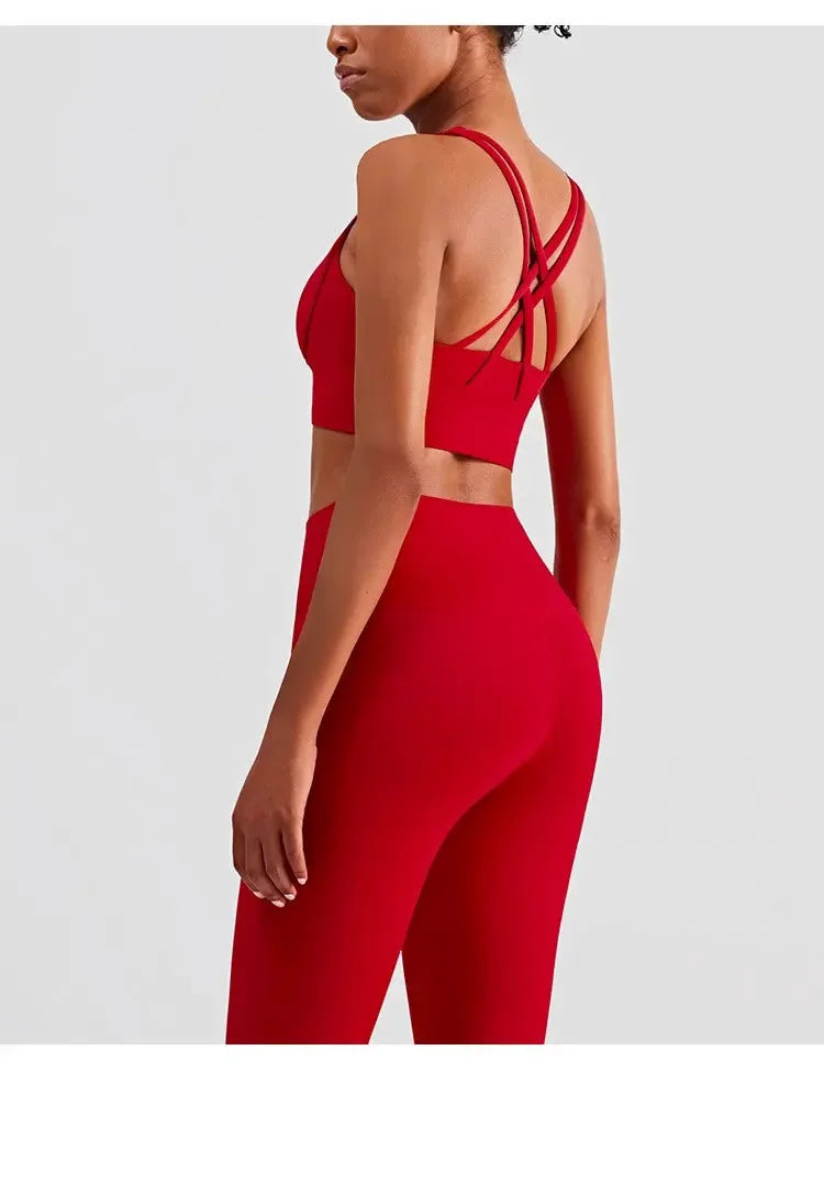 Ropa de Yoga de 2 piezas, chándal para mujer, ropa atlética, traje de Fitness para Pilates, entrenamiento de gimnasio, ropa de realce, Sujetador deportivo, traje de mallas