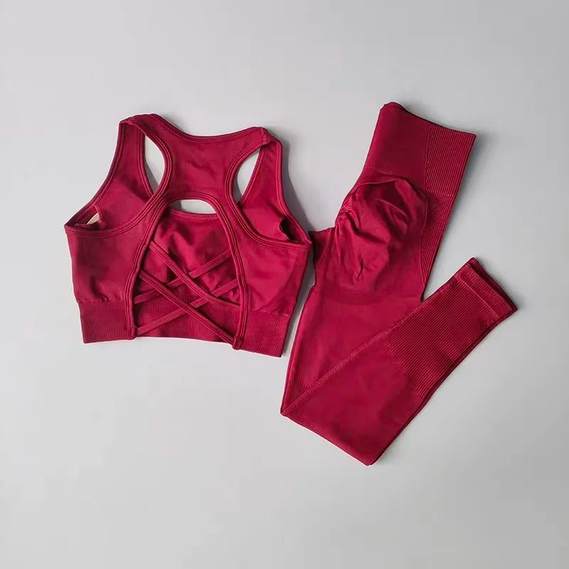 Conjunto de Sujetador deportivo para mujer, camiseta sin mangas profesional para Fitness, mallas para correr a prueba de golpes, traje de Yoga, ropa con sujetador trasero bonito, 2 uds.