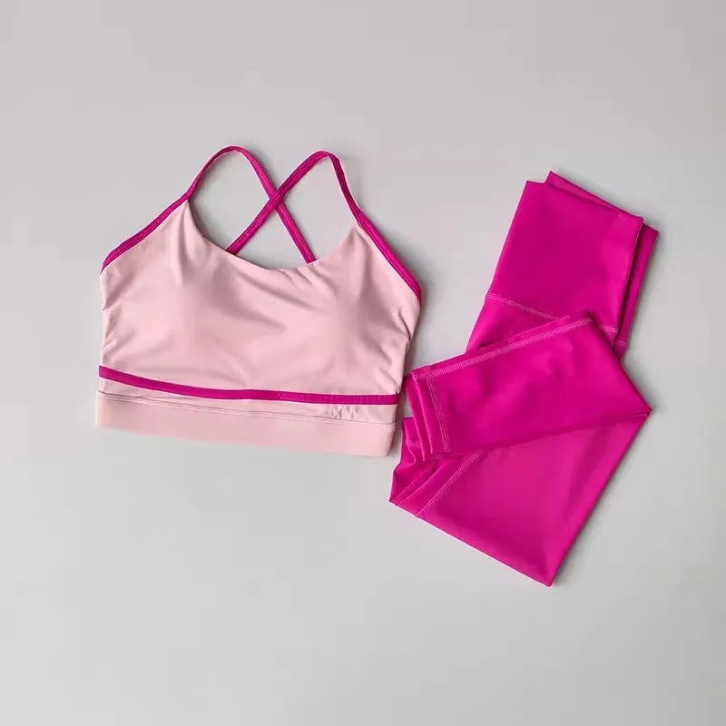 Conjunto de Yoga para mujer, conjunto de entrenamiento, mallas de Yoga de cintura alta de 2 piezas, Sujetador deportivo, traje de gimnasio, ropa deportiva, conjunto deportivo para Fitness